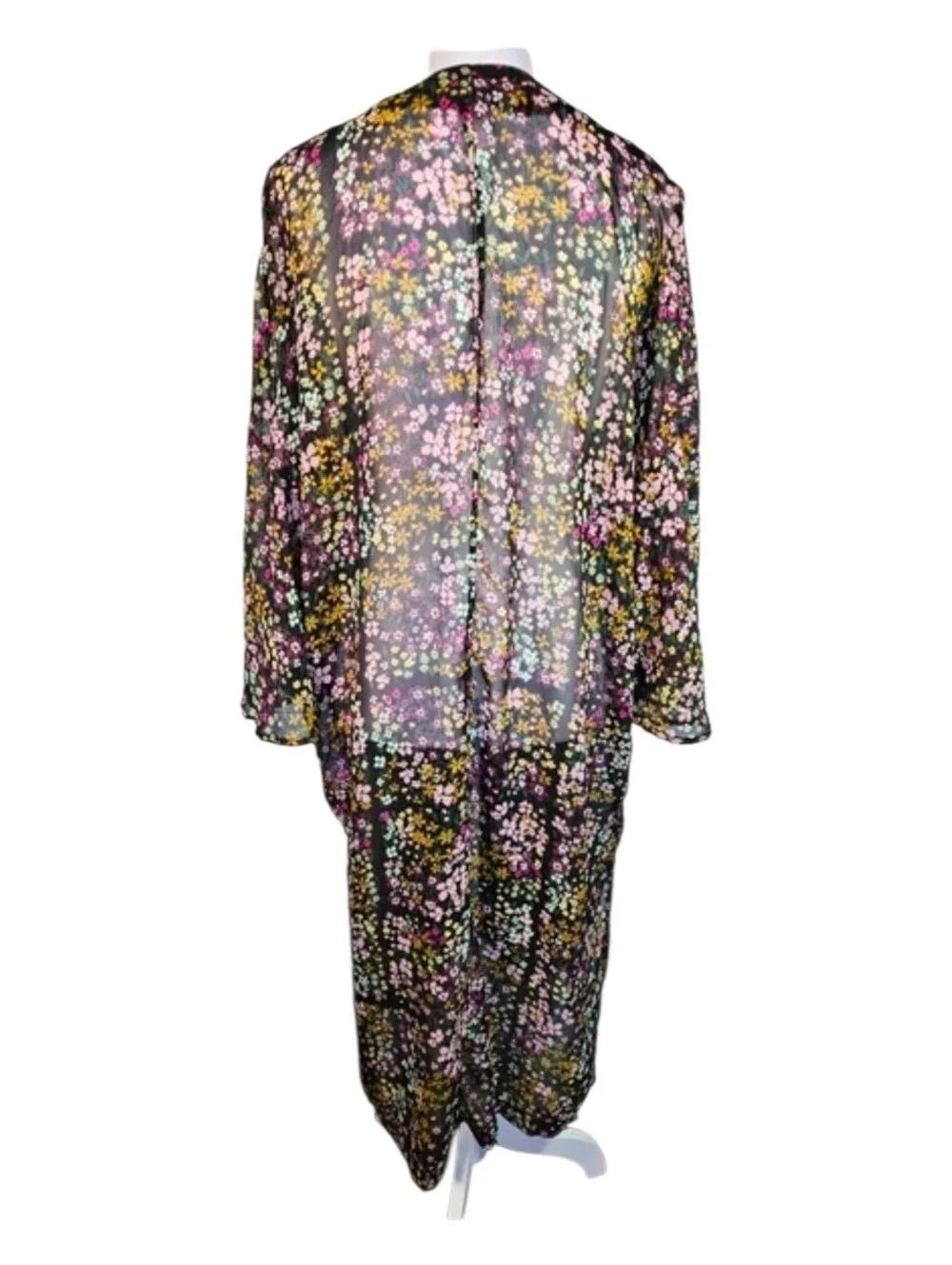 Wild Fable Bohemian Sheer Black Moody Floral Kimono Swim Cover‎ Up One Size